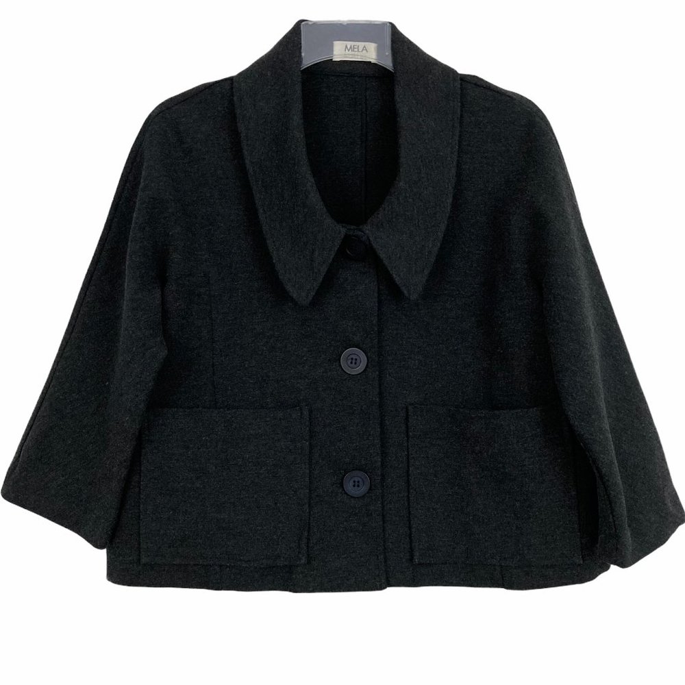 Mela Purdie Charcoal Gray Jacket Women's Size M Pockets Career 3/4 Sleeves